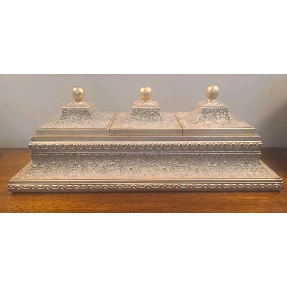 Vintage The BOMBAY Company Large ORNATE GOLD Jewelry Storage Keepsake Box EUC!